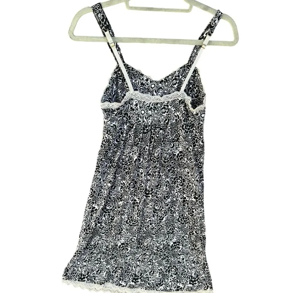Soma Black White Lace Trim Chemise Nightgown Sleep Dress Size Small